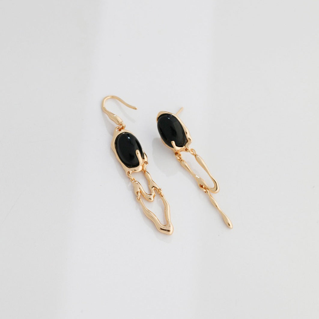 Seymours & Co. Ecliptique Black Agate Asymmetrical Earrings