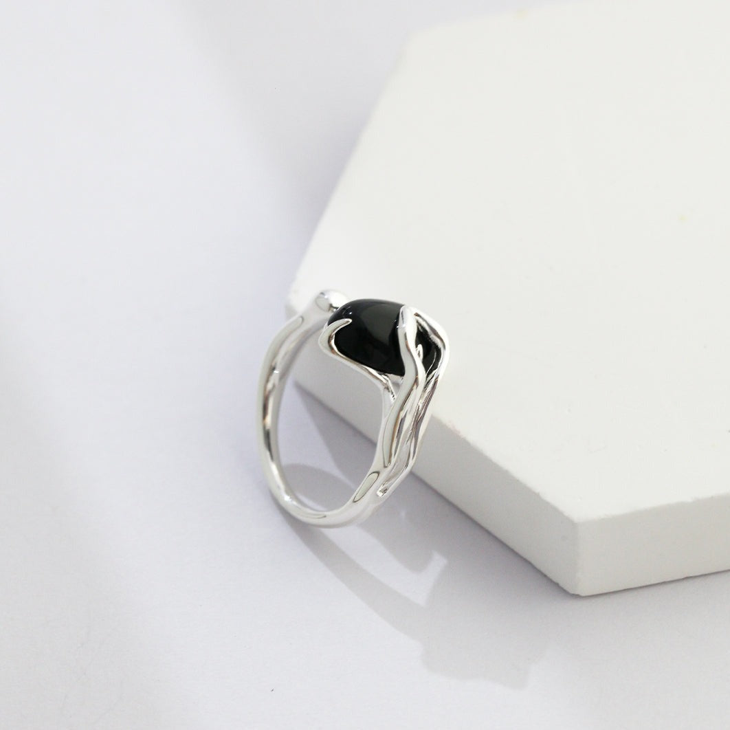 Seymours & Co. Ecliptique Black Agate Open Ring