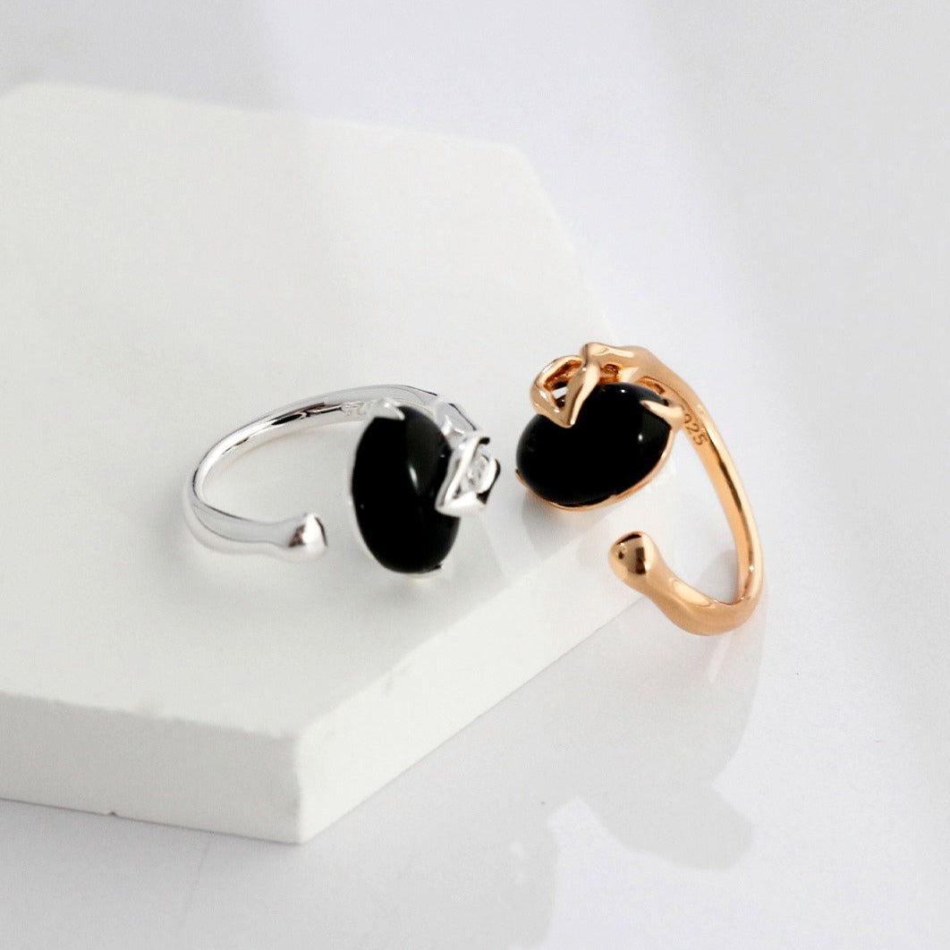 Seymours & Co. Ecliptique Black Agate Open Ring