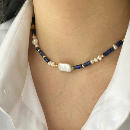Seymours & Co. Azure Lapis Lazuli & Pearl Adjustable Necklace
