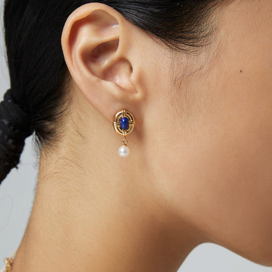 Seymours & Co. Azure Lapis Lazuli Pearl Drop Earrings