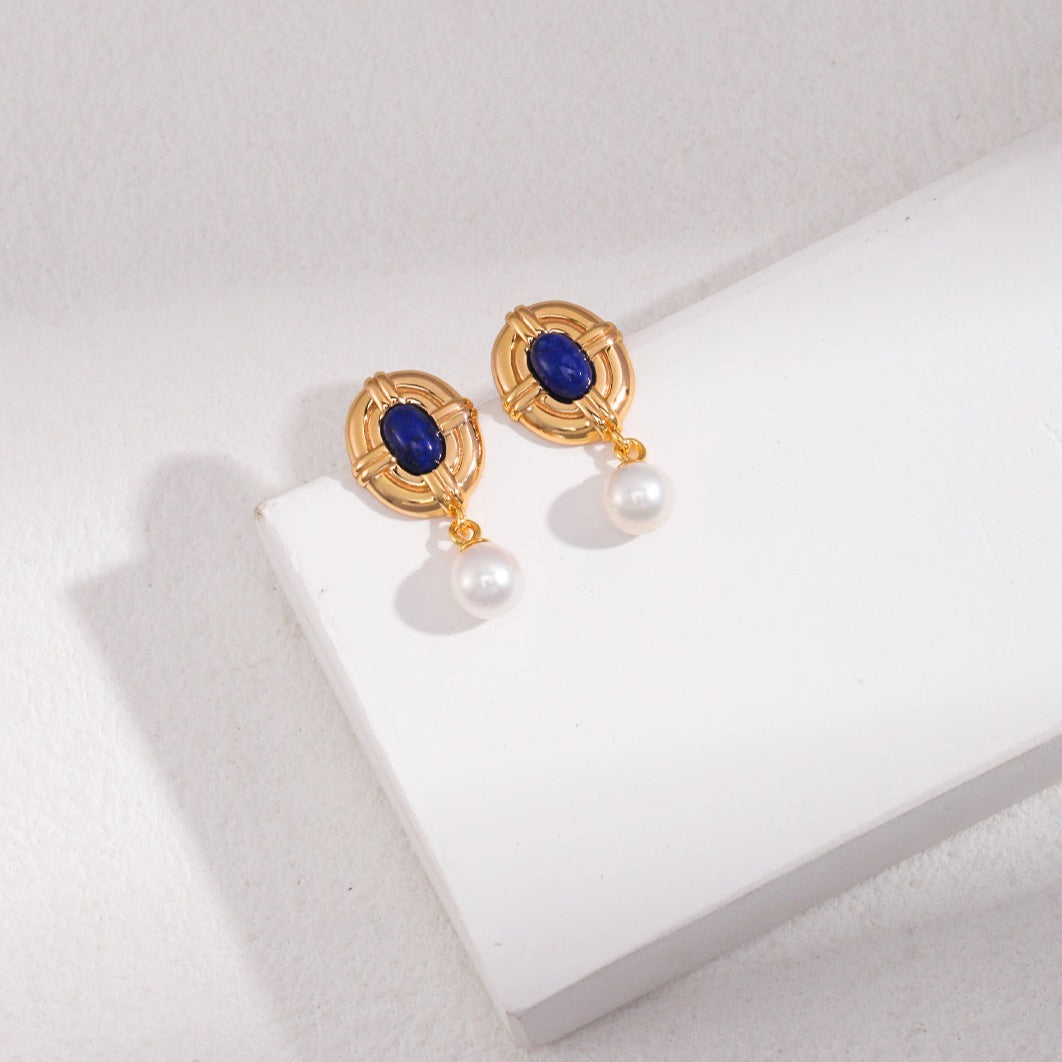 Seymours & Co. Azure Lapis Lazuli Pearl Drop Earrings