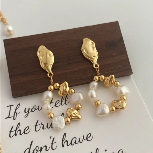 Seymours & Co. Pebble Gold & Pearl Drop Earrings