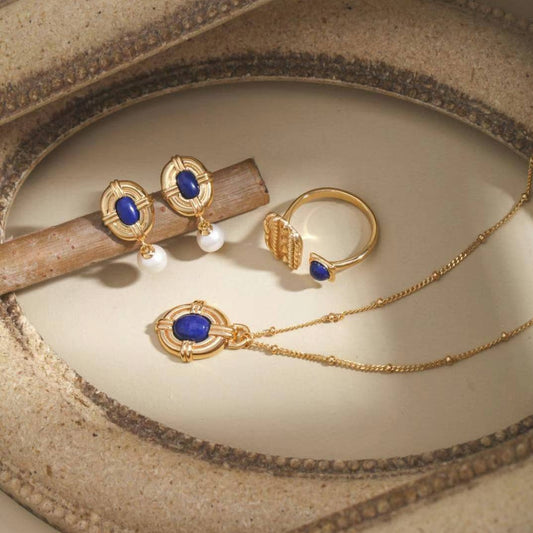 Seymours & Co. Azure Lapis Lazuli Necklace, Ring and Earrings 3 piece Gift Set
